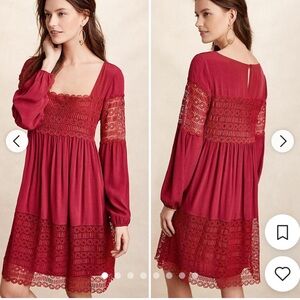 Anthropologie Elegant Red Lace Dress, 12